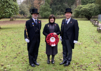 Remembrance Sunday Service in Dunkeld. Bailie Claire McLaren and her escort